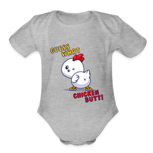 Cluckin' Surprise: The 'Guess What' Chicken Butt Organic Short Sleeve Baby Bodysuit - heather grey