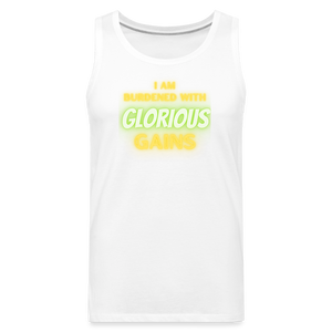 'I am Burdened with Glorious Gains' Loki Premium Tank - Flexing through Realms! - white