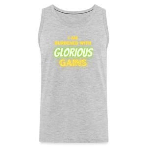 'I am Burdened with Glorious Gains' Loki Premium Tank - Flexing through Realms! - heather gray