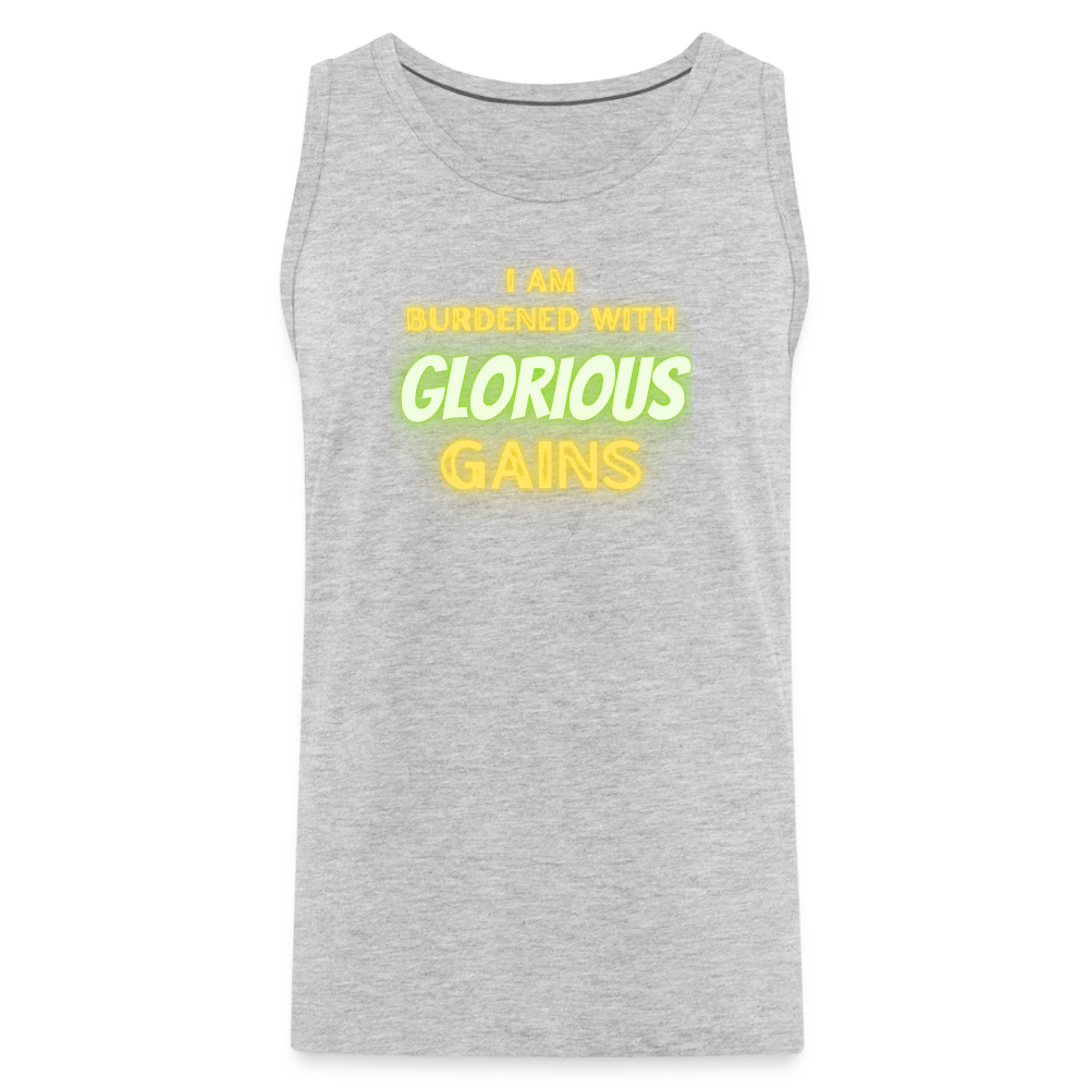 'I am Burdened with Glorious Gains' Loki Premium Tank - Flexing through Realms! - heather gray