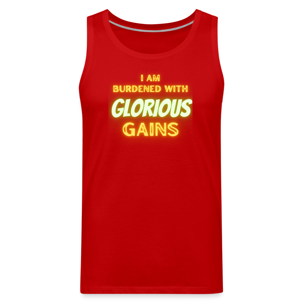 'I am Burdened with Glorious Gains' Loki Premium Tank - Flexing through Realms! - red