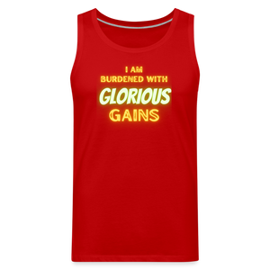 'I am Burdened with Glorious Gains' Loki Premium Tank - Flexing through Realms! - red