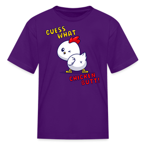 Cluckin' Surprise: The 'Guess What' Chicken Butt Tee Kids' T-Shirt - purple