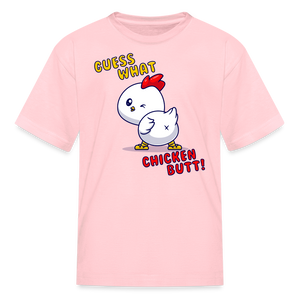 Cluckin' Surprise: The 'Guess What' Chicken Butt Tee Kids' T-Shirt - pink