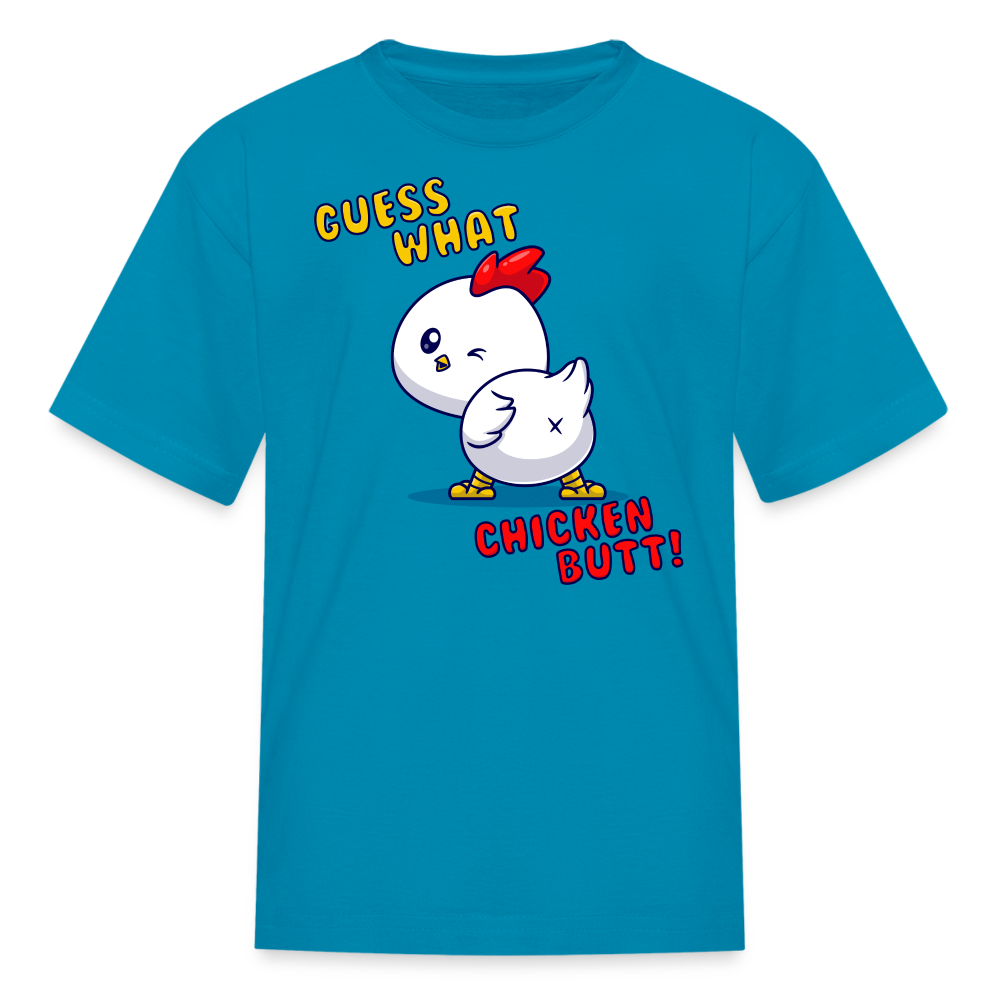 Cluckin' Surprise: The 'Guess What' Chicken Butt Tee Kids' T-Shirt - turquoise