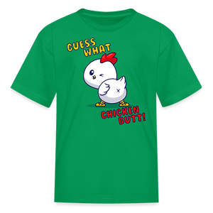 Cluckin' Surprise: The 'Guess What' Chicken Butt Tee Kids' T-Shirt - kelly green
