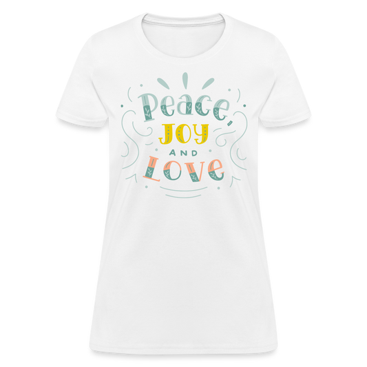 Peace Joy & Love Women's Graphic Tee - Soft, Comfortable & Trendy - white