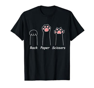Rock Paper Scissors Hand Game Cute Paw Funny Cat T-Shirt