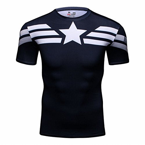 Men's Captain Super-Hero Series Compression Sports Shirt Skin Running Short Sleeve Tee