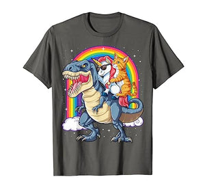 Cat Unicorn Riding Dinosaur T rex Kitten Lover Space Galaxy T-Shirt