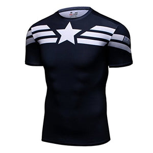 Men's Captain Super-Hero Series Compression Sports Shirt Skin Running Short Sleeve Tee