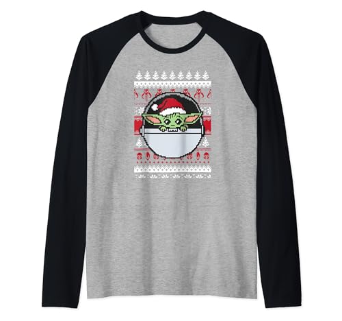 Star Wars: The Mandalorian Grogu Ugly Christmas Sweater Raglan Baseball Tee