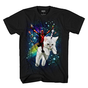Deadpool riding a cat on sale shirt