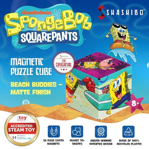 SHASHIBO Spongebob Shape Shifting Box - Award-Winning, Patented Magnetic Puzzle Cube w/ 36 Rare Earth Magnets - Fidget Cube Transforms Into Over 70 Shapes (Spongebob Squarepants - Beach Buddies)