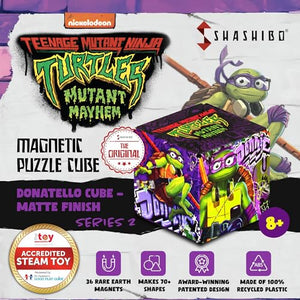 SHASHIBO Teenage Mutant Ninja Turtles Shape Shifting Box - Award-Winning, Patented Magnetic Puzzle Cube w/36 Rare Earth Magnets -Fidget Cube Transforms Into Over 70 Shapes (Donnie Series 2)