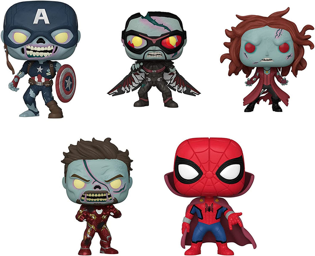 What If? Set of 5 - Zombie Captain America, Zombie Falcon, Zombie Scarlet Witch, Zombie Iron Man and Zombie Hunter Spidy
