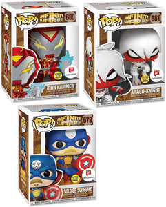 Warped Heroes Exclusive Pop! Figures Infinity Warps Bundled with Marvel Iron Hammer Glow in The Dark + Soldier Supreme + Arach-Knight 3 Items