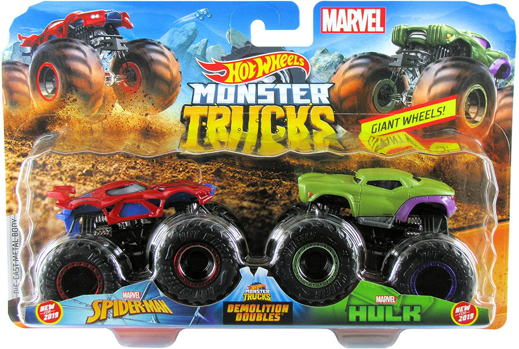 Hot Wheels 2019 Monster Trucks Demolition Doubles Spiderman vs Hulk 1:64